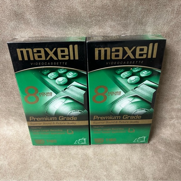 Lot of 2 Maxell 8 Hour T-160 VHS Premium Grade Blank Video Cassette Tape Sealed - Picture 2 of 3